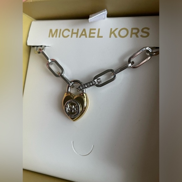 Michael Kors Necklace,Michael Kors Silver Necklace with Gold Heart Charm - Picture 3 of 13